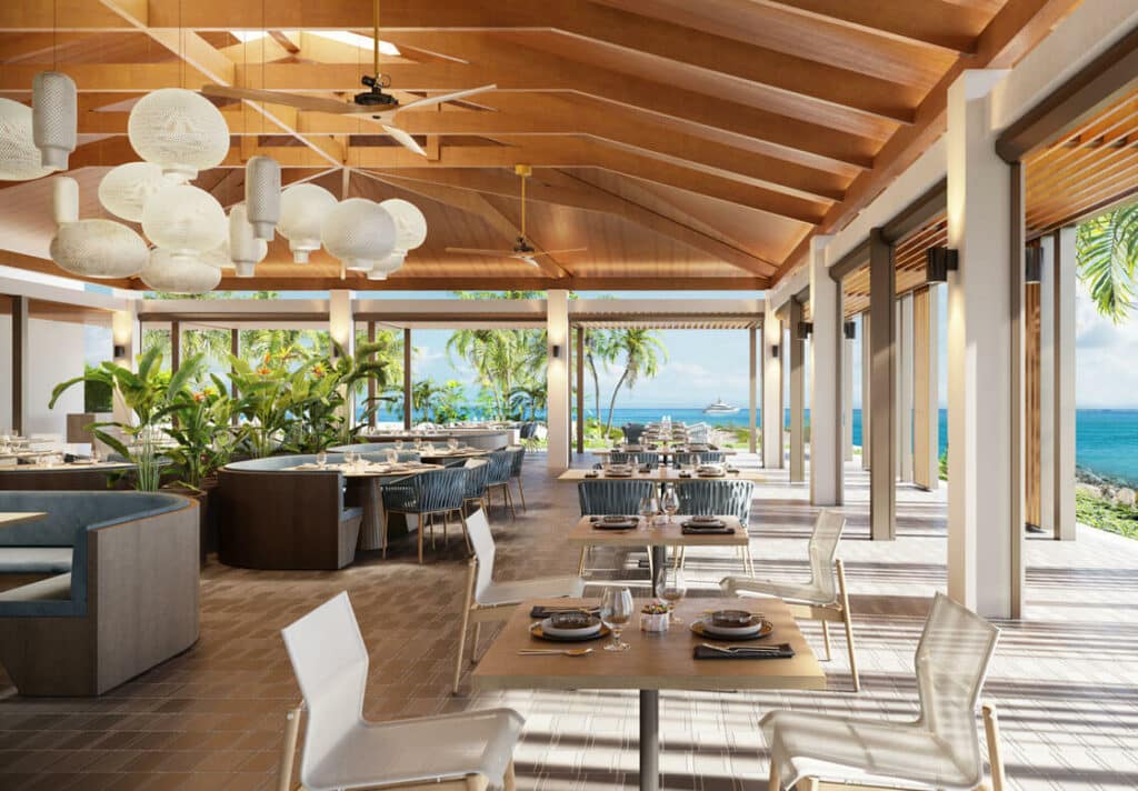A high-quality rendering showcasing the interior view of the restaurant at The Loren Turtle Cove.